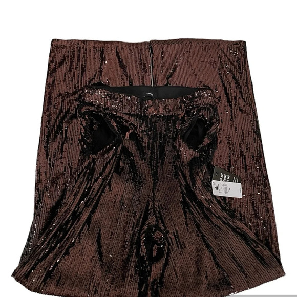 Express Brown Sequin High Rise Wide Leg Women’s Trouser Pants 4R NWT - Picture 7 of 13